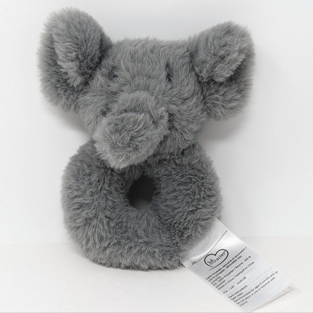 𝅺LITTLE Miracles Elephant Rattle Plush Gray Baby Toy Lovey